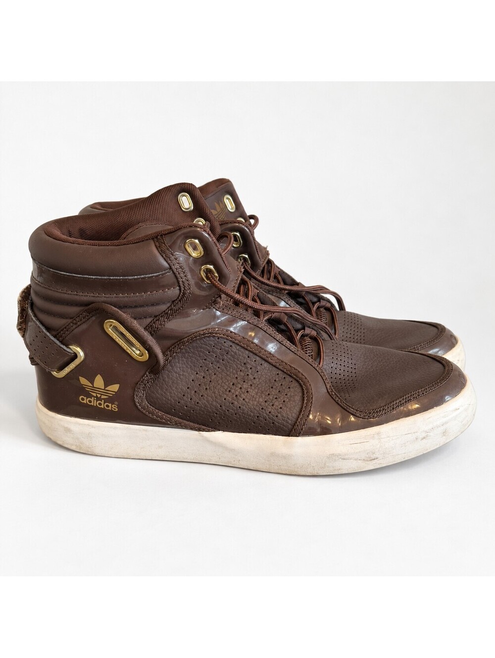 Adidas Brown High-Top Sneakers.Gold Logo - Men's Size 10